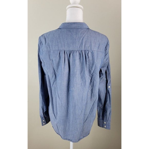 Kate Spade New York Chambray White Tuxedo Button Front Shirt Blouse Size 10 - Picture 4 of 5